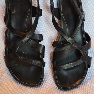 Timberland black leather ankle sandals, size 10